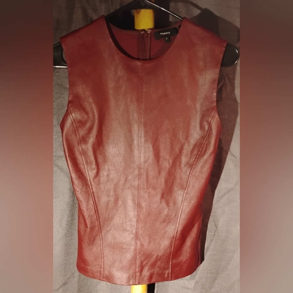 Theory Leather Modern Seamed Shell Vest